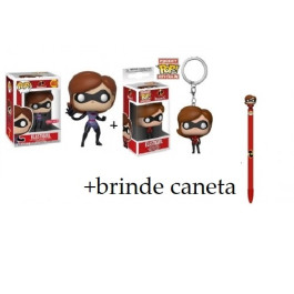 Funko Elastigirl Stretchy + Funko Keychain Elastigirl + brinde Funko Pen Topper Elastigirl